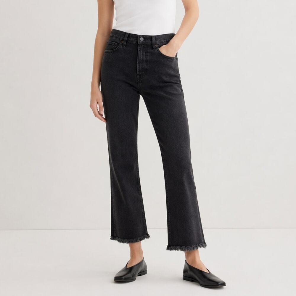 Everlane High Rise Kick Crop Jeans Faded Black Raw Hem Size 28 Regular